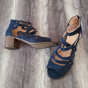 Journee Collection Navy Suede Strappy Block Heel Sandals